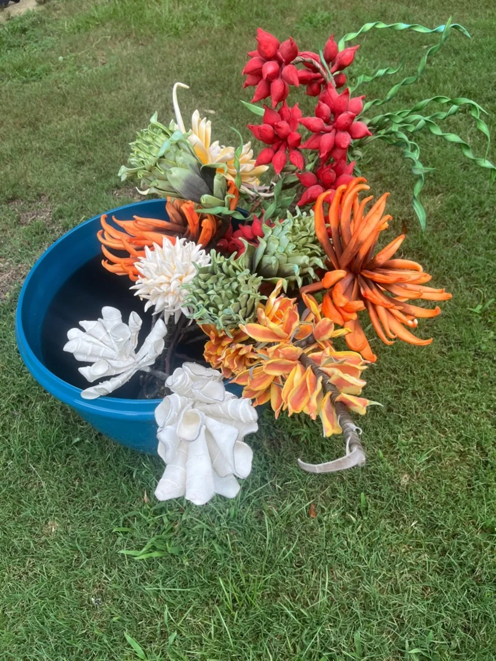 Artificial Mixed Flower Stem Bundle, Silk Floral Stems Orange Red White Green